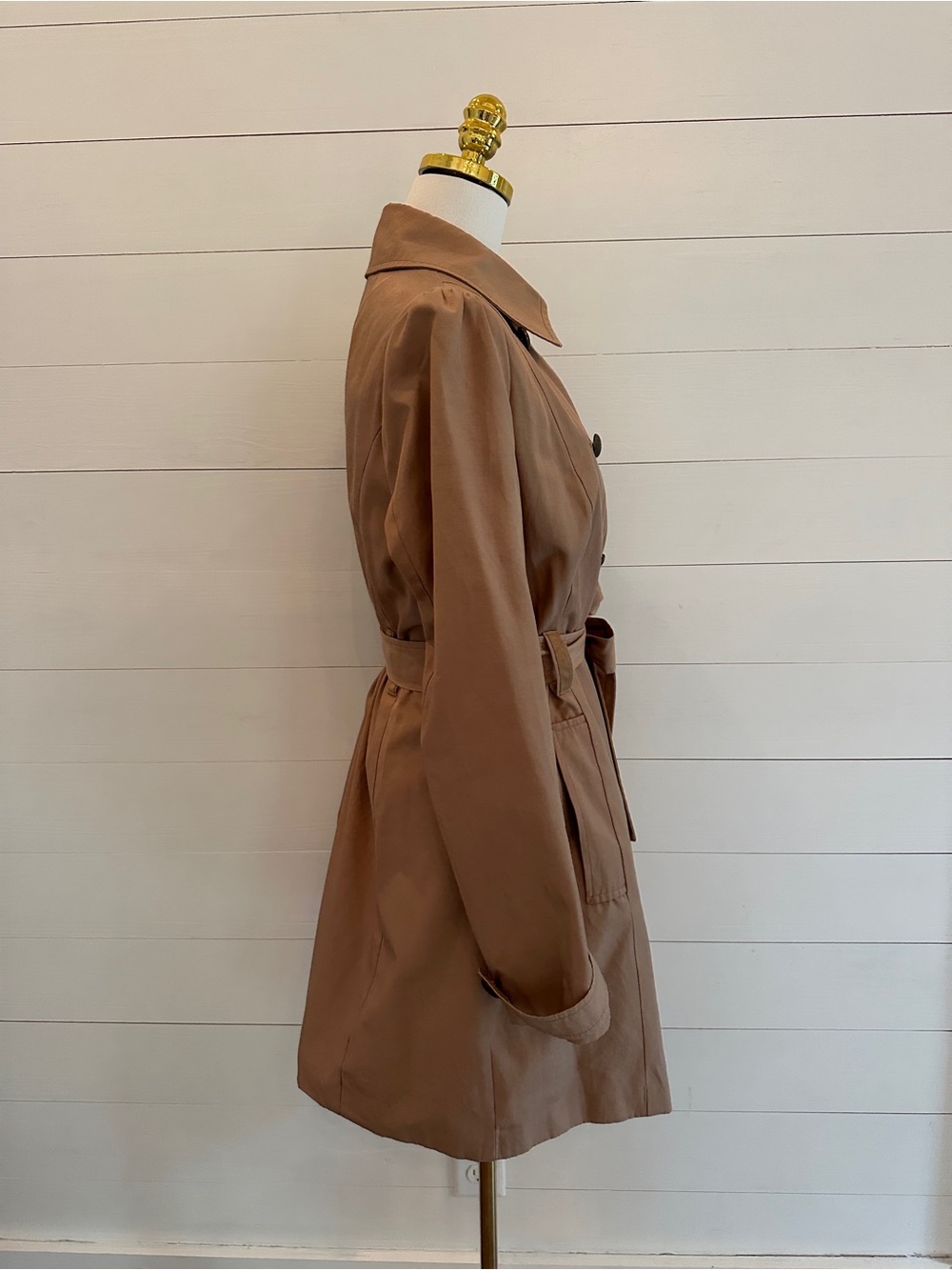 Elevenses Women’s Double-Breasted Ruffle Trench Coat - Tan - Picture 3 of 7